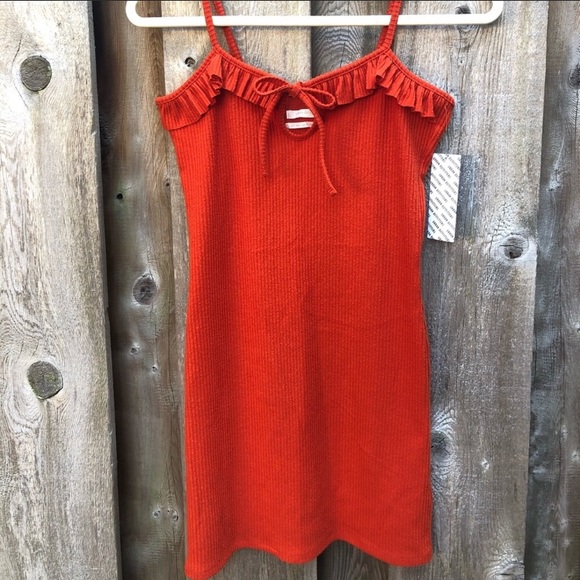 NWT UO ribbed orange ruffle dress - Picture 4 of 8